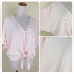 Paige Women's Baylee Striped Tie Front Short Sleeve Blouse Large Pink Cropped